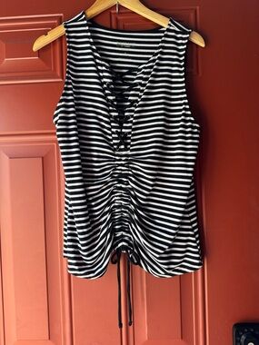 torrid Black and White Striped Lace-Up Ruched Tank